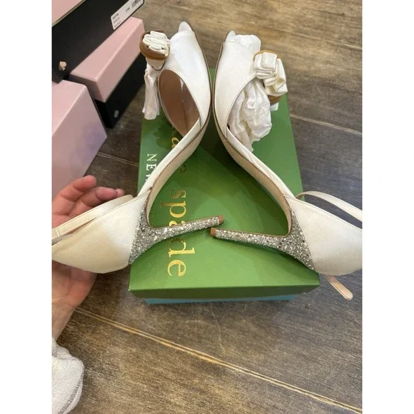 Kate Spade New York Iveene Bridal Bow Ivory Satin Hight Heel Sandals Size‎ 11 - Picture 9 of 14